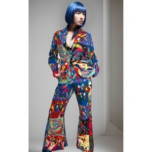 N BY NANCY New York Abstract Art Print Blazer and Wide Leg Pant Suit Set M NWT